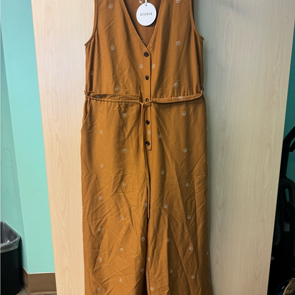 Storia Tan Jumpsuit with Embroidery